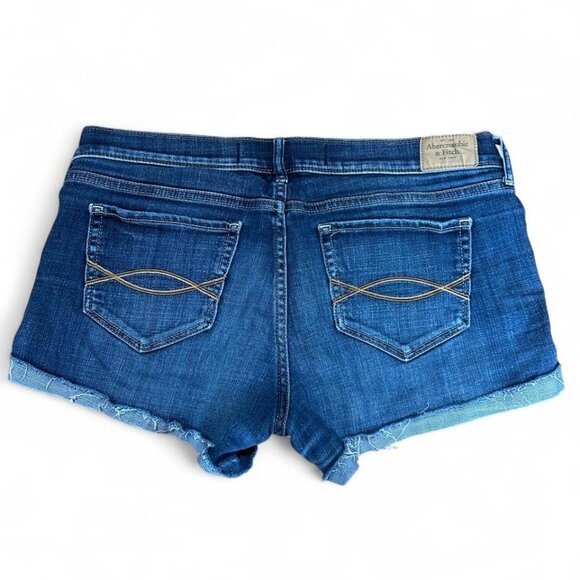 Y2K cute Abercrombie & Fitch blue denim low rise shorts with rolled up bottom - Picture 6 of 7